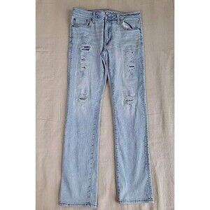 American Eagle Jeans Mens 33x30.5 Slim Straight Stretch Distressed Light‎ Blue